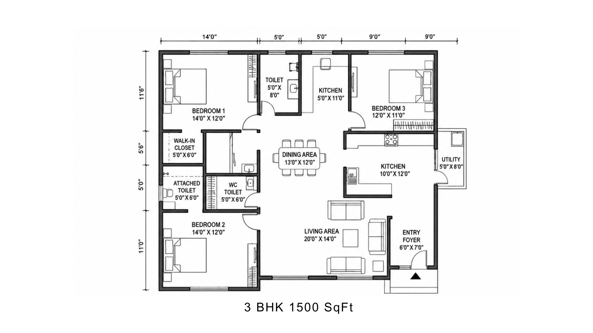 3 BHK Floor Plan - click to unlock